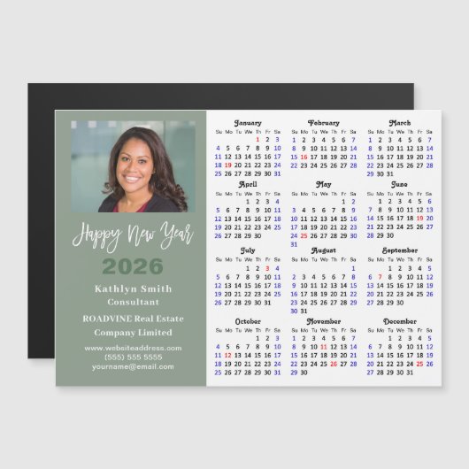 Sage Green 2025 Kalender Modern Zakelijk Magnetisc (Voorkant / Achterkant)