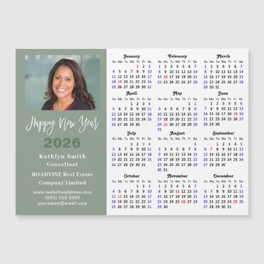 Sage Green 2025 Kalender Modern Zakelijk Magnetisc (Voorkant)