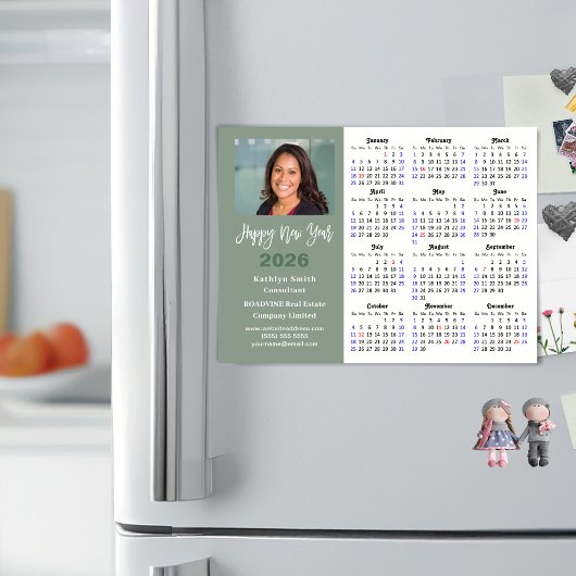 Sage Green 2025 Kalender Modern Zakelijk Magnetisc