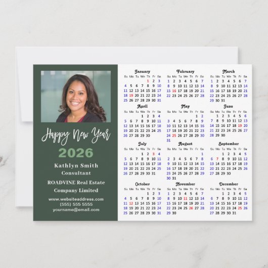Sage Green 2025 Kalender Zakelijke Foto Eenvoudig Feestdagenkaart (Voorkant)