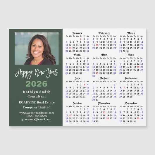 Sage Green 2026 Kalender Modern Corporate Magnetis (Voorkant)