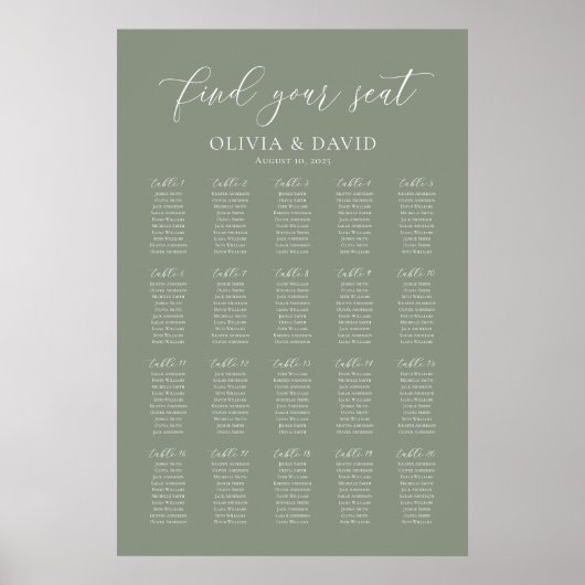 Sage Green 20 Tafels Vind uw Zitplaatskaart Poster (Voorkant)