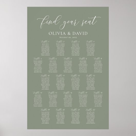 Sage Green 22 Tafels Vind uw Zitplaatskaart Poster (Voorkant)