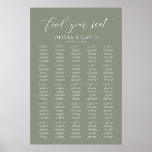 Sage Green 25 tafels Vind uw stoel kaart Poster (Voorkant)