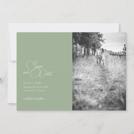 Sage Green 2-foto Save The Date Kaart (Voorkant)