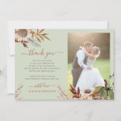 Sage green 2 photos boho botanical wedding bedankkaart (Voorkant)