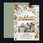 Sage green 3 foto botanische elegant arch: feestda feestdagenkaart<br><div class="desc">Zwart,  natuurlijk,  sage groen en terracotta florale botanische elegant boogvormig,  3 foto Merry Kerstvakantie kaart.</div>