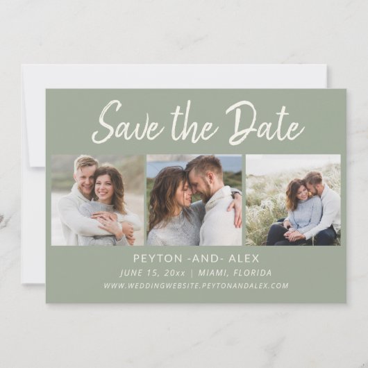 Sage Green 4-foto 2 zijdige bruiloft opslaan datum Save The Date (Voorkant)