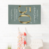 Sage Green 50e verjaardag Solid Gold Typografie Spandoek (Insitu)