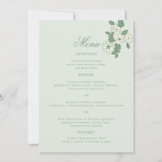 Sage Green 5x7 Wedding Menu Card Kaart (Voorkant)