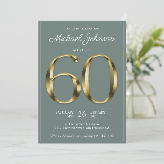 Sage Green 60th Birthday Solid Gold Text Classy Kaart (Staand voorkant)