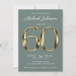 Sage Green 60th Birthday Solid Gold Text Classy Kaart