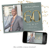 Sage Green 60th Gold Text Classy Foto Birthday Kaart