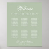 Sage Green 6 Table Simple Wedding Seating Chart Poster (Voorkant)