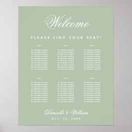 Sage Green 6 Table Simple Wedding Seating Chart Poster