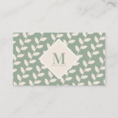 Sage Green 70s Retro Leaf Monogram Initiaal Visitekaartje (Voorkant)