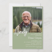 Sage Green 90e verjaardag foto uitnodiging (Voorkant)