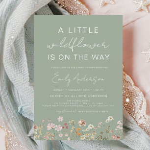 Sage Green A Little Wildflower Baby shower Kaart