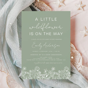 Sage Green A Little Wildflower Baby shower Kaart