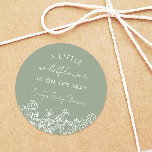 Sage Green A Little Wildflower Baby shower Ronde Sticker