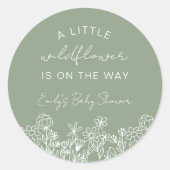 Sage Green A Little Wildflower Baby shower Ronde Sticker (Voorkant)