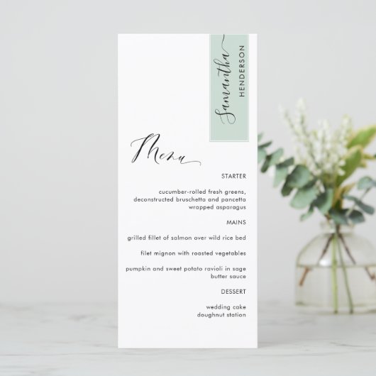 Sage Green, aangepast aan gastnaam legant Menu (Staand voorkant)