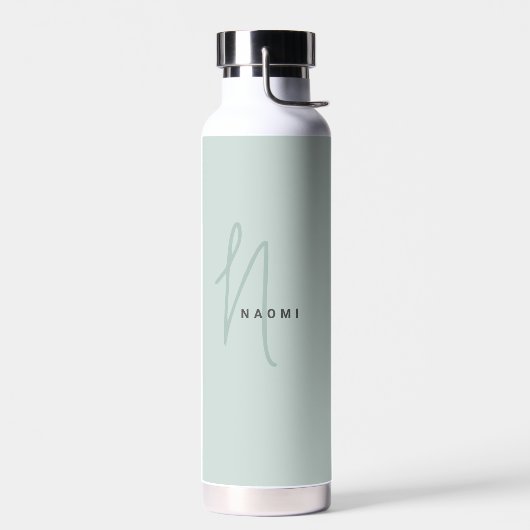 Sage Green | Aangepaste monogram scriptnaam Stijlv Waterfles (Links)