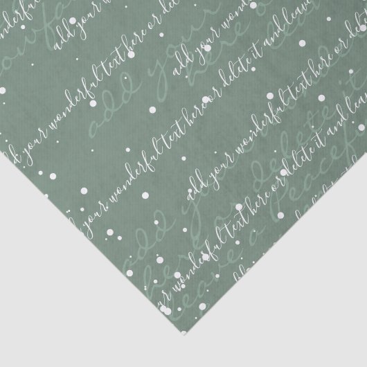 Sage Green | Aangepaste scripttekst Elegant Kerstm Tissuepapier (Detail)