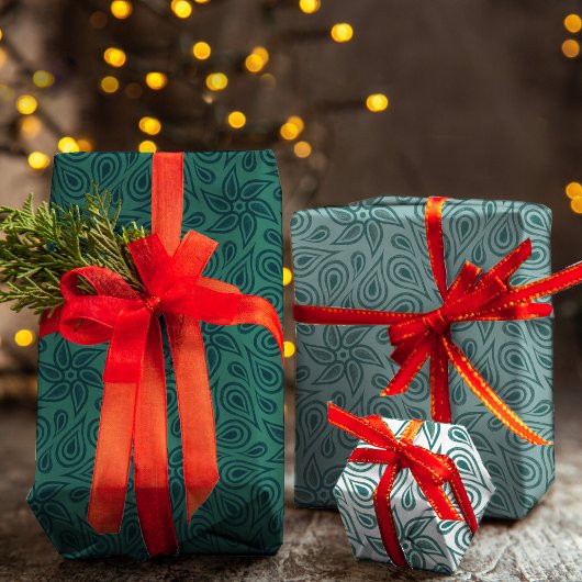 Sage Green Abstract Floral Paisley Pattern Trendy Inpakpapier Vel