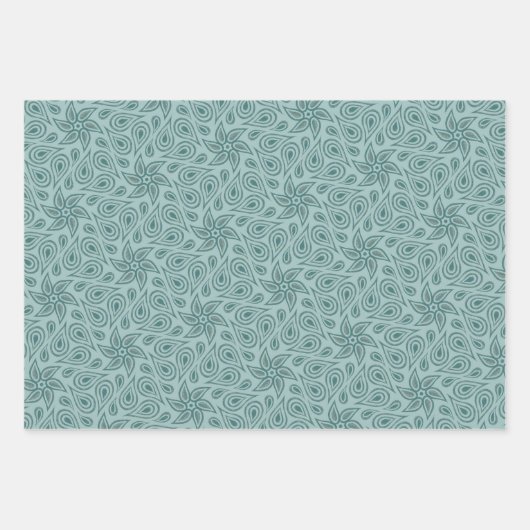 Sage Green Abstract Floral Paisley Pattern Trendy Inpakpapier Vel (Voorkant 3)