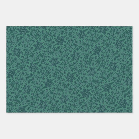 Sage Green Abstract Floral Paisley Pattern Trendy Inpakpapier Vel (Voorkant 2)