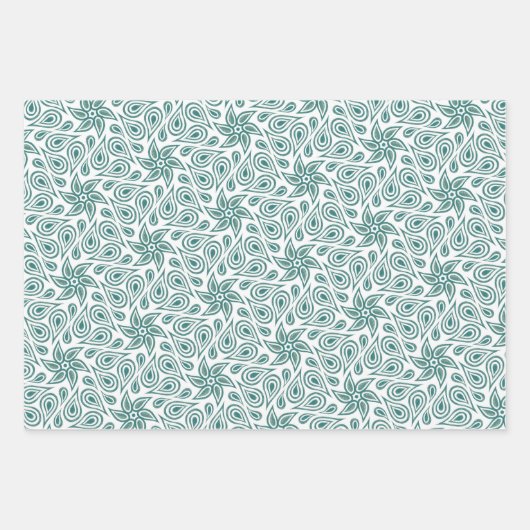 Sage Green Abstract Floral Paisley Pattern Trendy Inpakpapier Vel (Voorkant)
