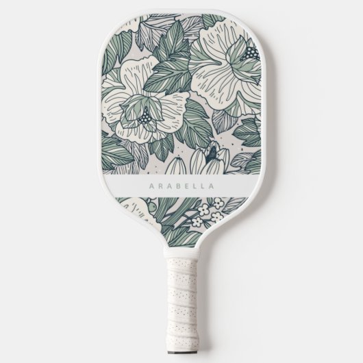 Sage Green Abstract Floral Pickleball Paddle (Voorkant)