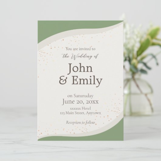Sage Green Abstracte bruiloft uitnodiging (Staand voorkant)