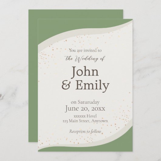 Sage Green Abstracte bruiloft uitnodiging (Voorkant / Achterkant)