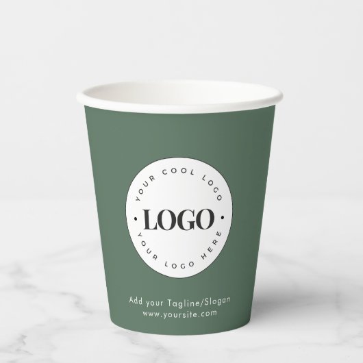Sage Green Add Custom Business Company Logo Party Papieren Bekers (Voorkant)