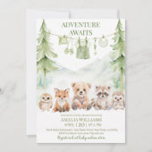 Sage Green Adventure Awaits Woodland Baby Shower Kaart (Voorkant)