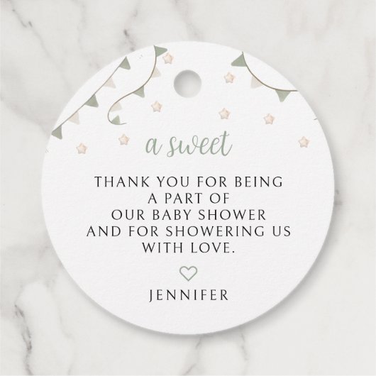 Sage Green Adventure Teddy Baby shower Bedankt Bedankjes Labels (Achterkant)