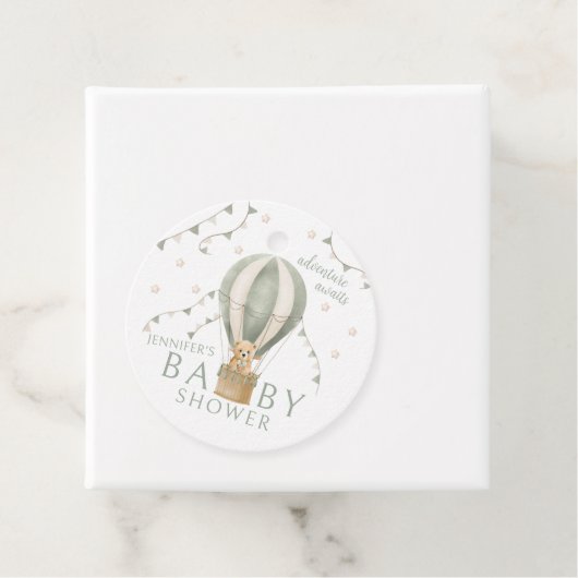 Sage Green Adventure Teddy Baby shower Bedankt Bedankjes Labels (In situ)