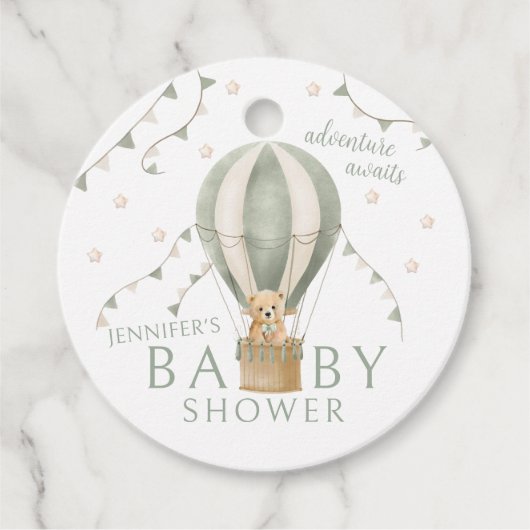 Sage Green Adventure Teddy Baby shower Bedankt Bedankjes Labels (Voorkant)