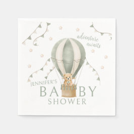 Sage Green Adventure Teddy Bear Baby Boy Shower Servet