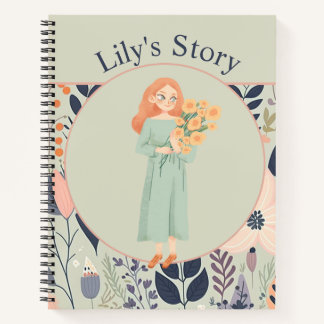 Sage Green Aesthetic Floral Illustration Journal Notitieboek