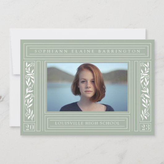 Sage Green Afstuderen Foto Aankondiging (Voorkant)
