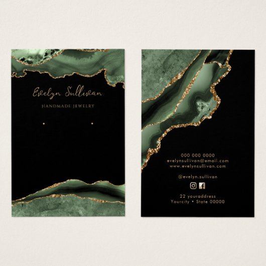 Sage Green Agaat Sieraden Display Card Visitekaartje (Voorkant /achterkant)