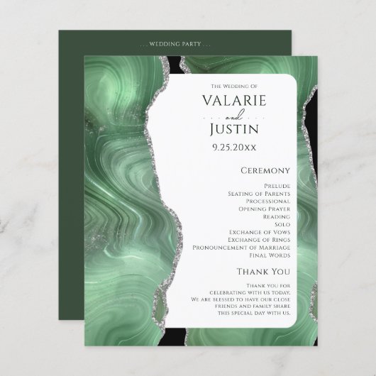 Sage Green Agate Gold Glitter Wedding Programme (Voorkant / Achterkant)