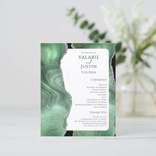 Sage Green Agate Gold Glitter Wedding Programme (Staand voorkant)