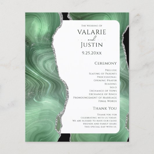 Sage Green Agate Gold Glitter Wedding Programme (Voorkant)