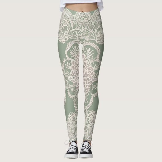 Sage Green AI-kunst Leggings (Voorkant)