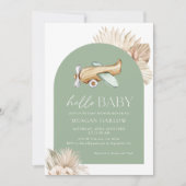 Sage Green Airplane Baby shower Invitation Kaart (Voorkant)