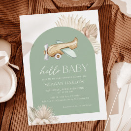 Sage Green Airplane Baby shower Invitation Kaart